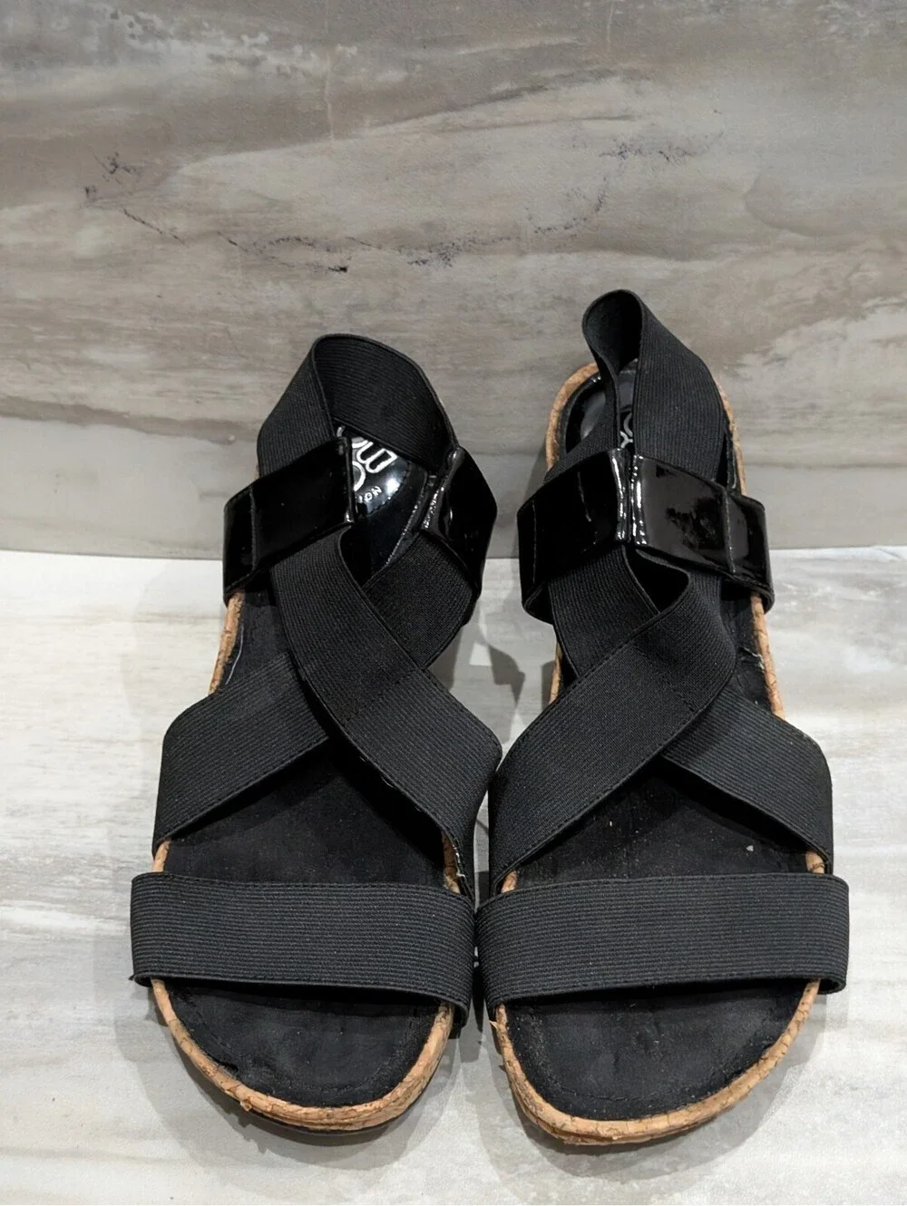 BCBGeneration Black Wedge Sandals with Cork Detail Size 7B/37